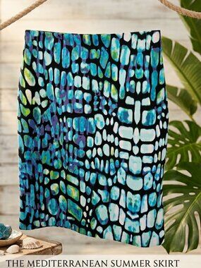 WORTHINGTON Medium Colorful Pencil Straight Skirt Blue Multicolor Career Stretch